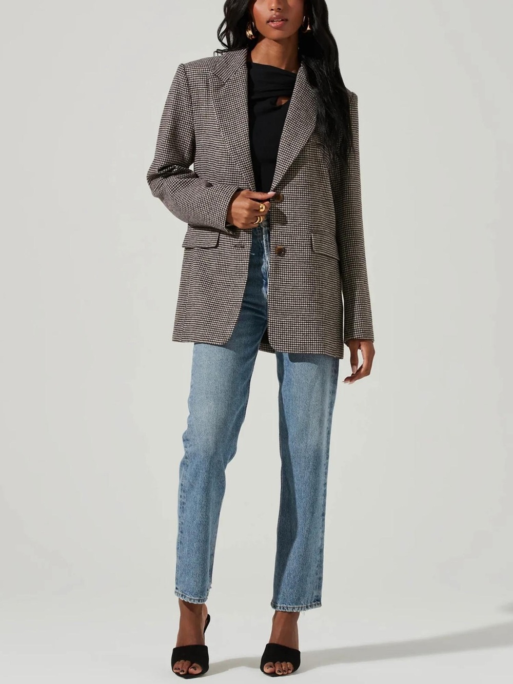 ASTR Houndstooth Blazer Jacket in Black and Cream
